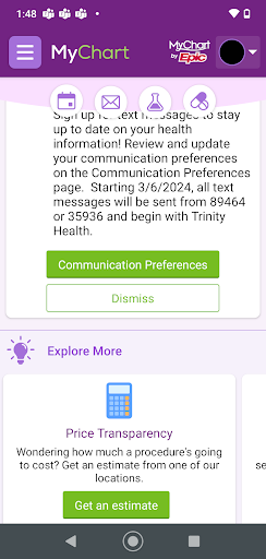 Captura de pantalla de Trinity Health MyChart