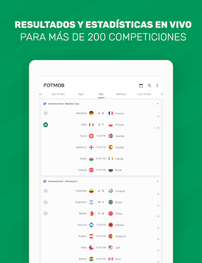 Captura de pantalla de FotMob - Resultados de fútbol