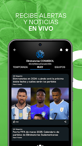 Captura de pantalla de 365Scores: resultados en vivo