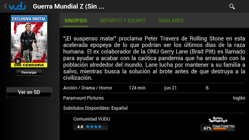 Captura de pantalla de VUDU - Películas HDX