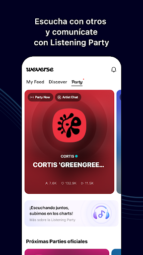 Captura de pantalla de Weverse, Acércate a tu artista