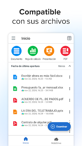 Captura de pantalla de MobiOffice: Word, Sheets, PDF
