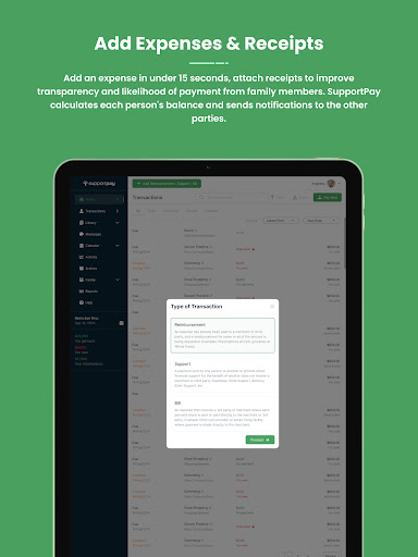 Captura de pantalla de SupportPay: Gestión de Gastos
