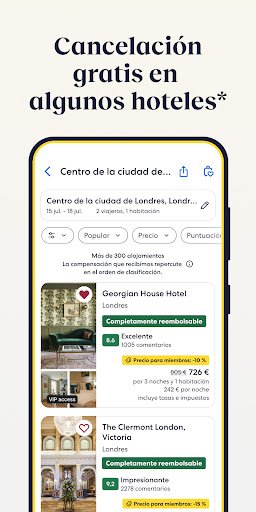 Captura de pantalla de Expedia: viaje, hotel, vuelo