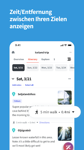 Wanderlog reisen routenplaner Screenshot