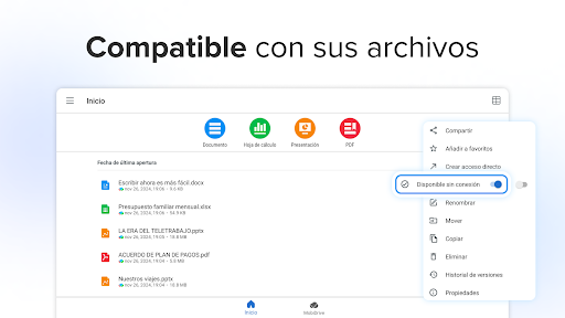Captura de pantalla de MobiOffice: Word, Sheets, PDF