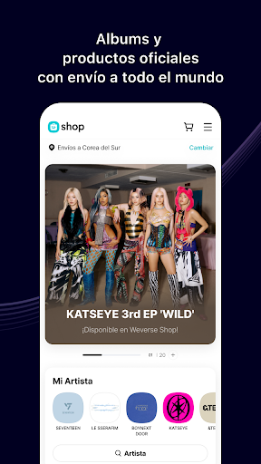 Captura de pantalla de Weverse, Acércate a tu artista