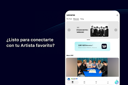 Captura de pantalla de Weverse, Acércate a tu artista