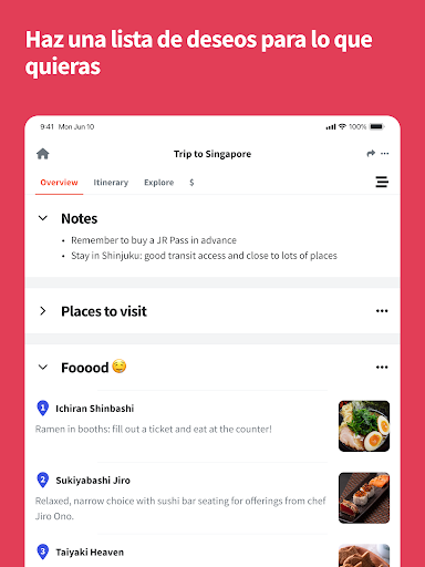 Captura de pantalla de Wanderlog: Plan Viaje y Guía