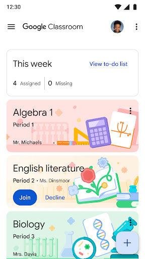 Captura de pantalla de Google Classroom