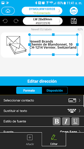 Captura de pantalla de DYMO Connect