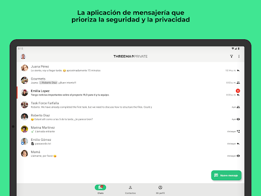 Captura de pantalla de Threema. Mensajero seguro
