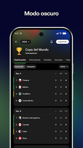 Captura de pantalla de FotMob - Resultados de fútbol