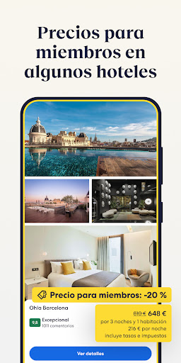 Captura de pantalla de Expedia: viaje, hotel, vuelo
