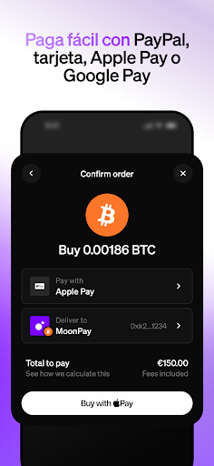 Captura de pantalla de MoonPay: Cripto y Bitcoin