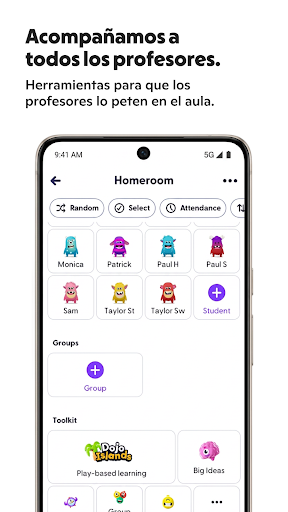 Captura de pantalla de ClassDojo: Aula y casa