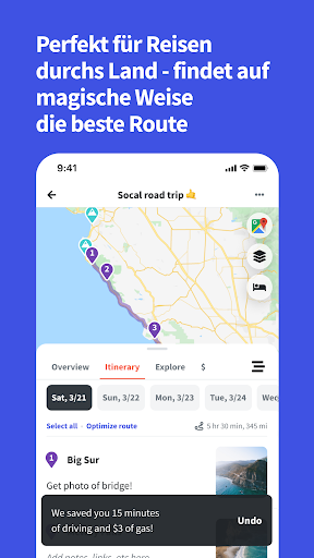 Wanderlog reisen routenplaner Screenshot