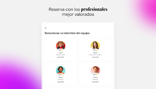 Captura de pantalla de Fresha para clientes