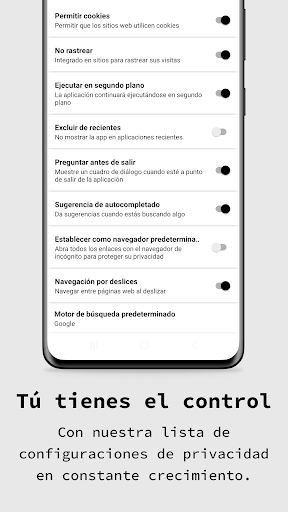 Captura de pantalla de aplicación navegador privado