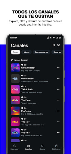 Captura de pantalla de SiriusXM: Música y más