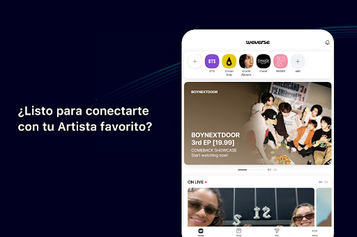 Captura de pantalla de Weverse, Acércate a tu artista