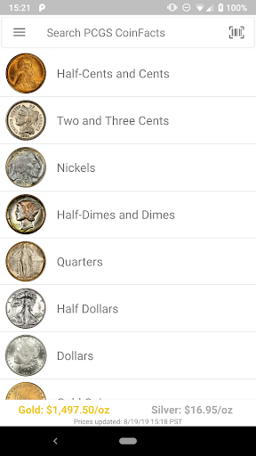 Captura de pantalla de PCGS CoinFacts - U.S. Coin Val