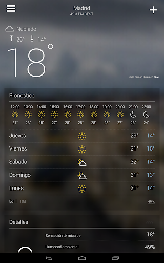 Captura de pantalla de Yahoo Tiempo