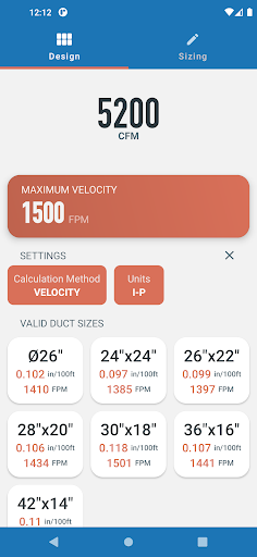 Ductulator - HVAC Duct Sizing screenshot