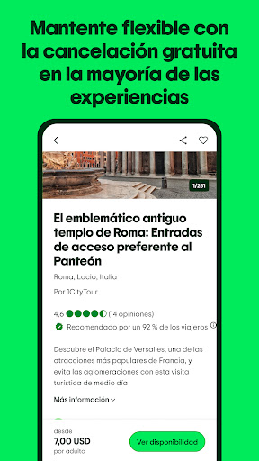 Captura de pantalla de Tripadvisor: planes y reservas