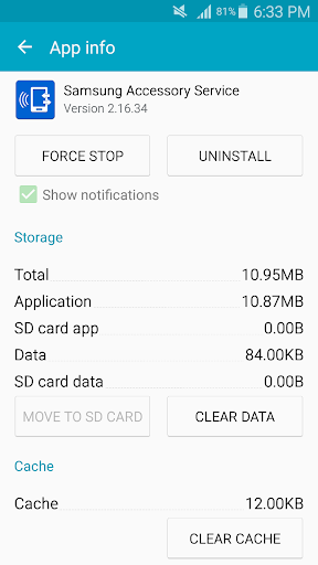 Captura de pantalla de Samsung Accessory Service