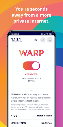 Captura de pantalla de 1.1.1.1 + WARP: Safer Internet