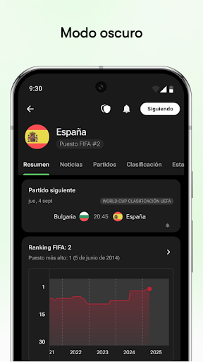 Captura de pantalla de FotMob - Resultados de fútbol