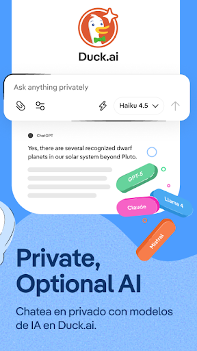 Captura de pantalla de DuckDuckGo, optional Duck.ai