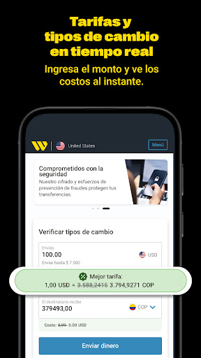 Captura de pantalla de Western Union Envíar dinero