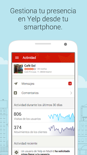 Captura de pantalla de Yelp para empresas