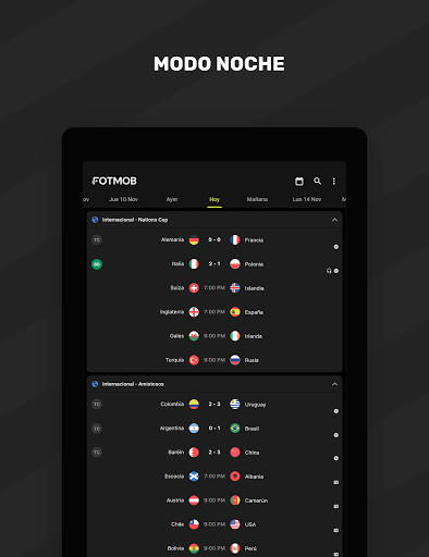 Captura de pantalla de FotMob - Resultados de fútbol