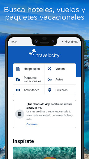 Captura de pantalla de Travelocity hotel y vuelo