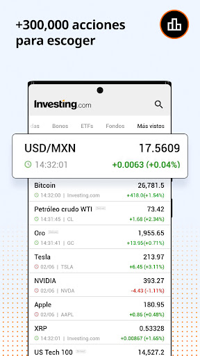 Captura de pantalla de Investing.com Bolsa de Valores