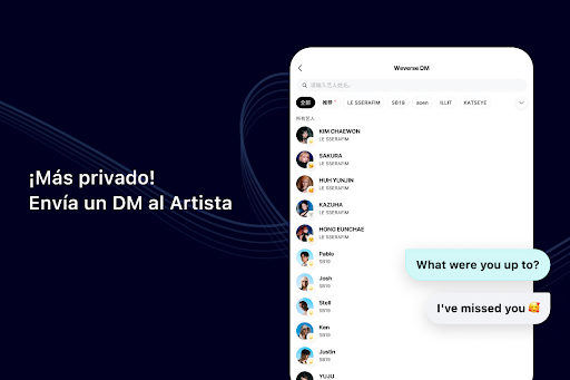 Captura de pantalla de Weverse, Acércate a tu artista