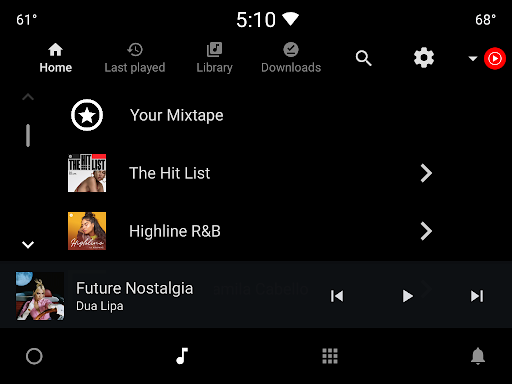 Captura de pantalla de YouTube Music