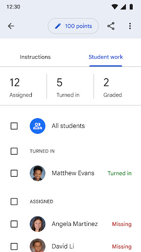 Captura de pantalla de Google Classroom
