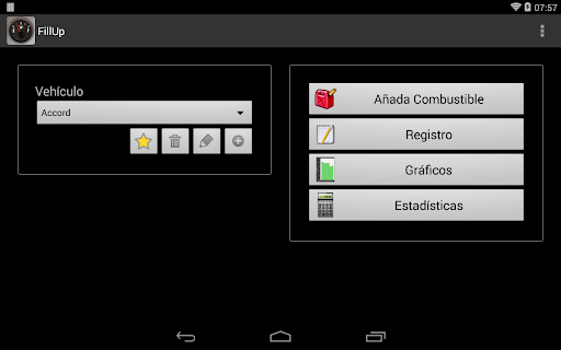 Captura de pantalla de FillUp Registro de Combustible