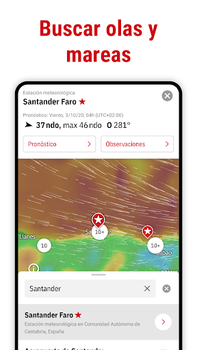 Captura de pantalla de Windfinder: Viento y clima