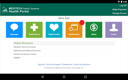 Captura de pantalla de MEDITECH MHealth