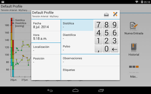 Captura de pantalla de MyDiary – Presión arterial