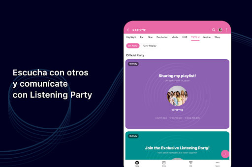 Captura de pantalla de Weverse, Acércate a tu artista