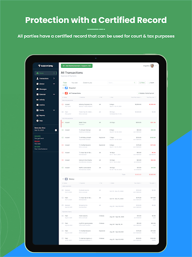 Captura de pantalla de SupportPay: Gestión de Gastos