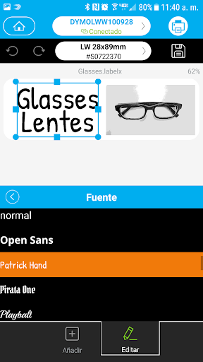 Captura de pantalla de DYMO Connect