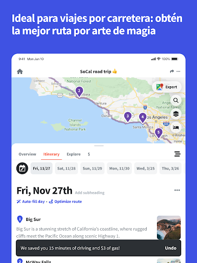 Captura de pantalla de Wanderlog: Plan Viaje y Guía