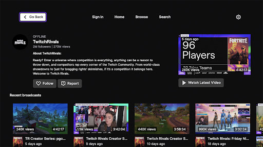 Captura de pantalla de Twitch: emisiones en directo